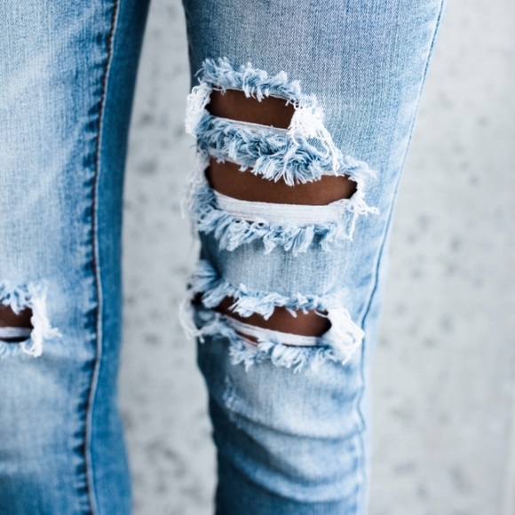 NWT Kan Can Distressed Frayed Skinny Jeans Denim - Picture 5 of 8